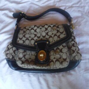 Vintage Y2K COACH F12857 Legacy Brown Signature Turnlock Large Hobo Shoulder Bag